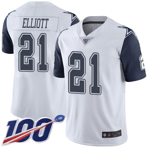 Men Dallas Cowboys Limited White Ezekiel Elliott #21 100th Season Rush Vapor Untouchable NFL Jersey